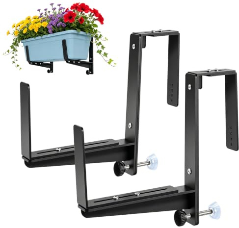FARYODI Lot de 2 supports de jardinière de balcon robustes réglables - Protection contre la rouille - Support de jardinière stable et résistant aux intempéries - Pour balustrade, balcon, terrasse et