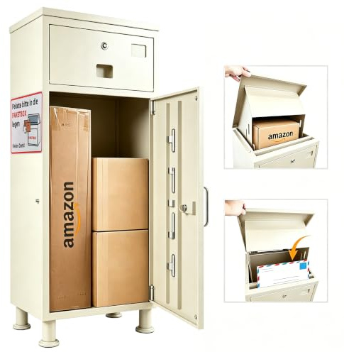 KJEKT Caja de paquetes grande XXL ajustable para superficies irregulares, resistente a la intemperie y a la corrosión, 2 llaves, 85 x 40 x 40 cm, color blanco
