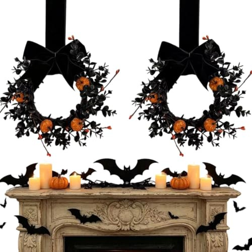 Halloween krans Gotisk Svart Och Orange Girlang Ornament | Svart Halloweenkrans för fönster, väggar, kontor, , inomhus, trädgård, utomhus samt fester