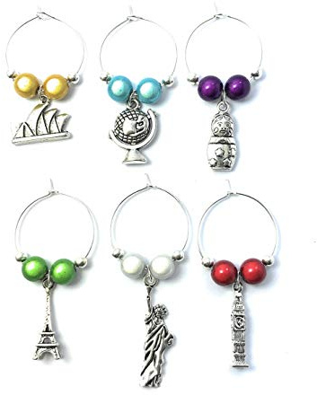 Libby's Market Place Around The World Wine Glass Charms with Organza Gift Bag