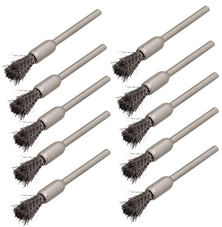 cnbtr 6MM Silber Edelstahl Pen Form End Pinsel Drahtbürste-Bohrer Ende Schaft 10 Stück, Silber