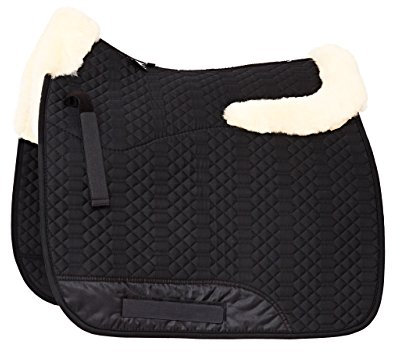 Engel Reitsport | SCHABRA4-D-SCH-MED | Schabracke | Lammfell im Sattelbereich - Half Lined | Steppstoff | Fellkranz vorne & hinten | Dressur | Stoff schwarz Fell med.