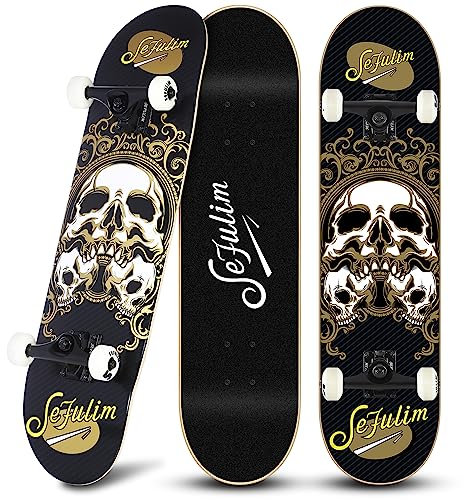 Sefulim Skateboard Mädchen Erwachsene - No Rules Komplett Mit ABEC-7 Kugellager und 95A Rollenhärte Stabil PU-Rollen (Schwarz)
