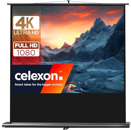 celexon Ultramobil Professional Pull-Up-Leinwand 95 | 200x150 cm 4:3 | transportable 4K, Full-HD Beamer-Leinwand zum blitzschnellen Ausziehen & Aufstellen | inkl. Tragegriff + Teleskopstange