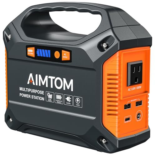 AIMTOM Generatore solare portatile, inverter di energia da 42000 mAh 155 Wh, scatola batteria di backup di emergenza con torce, centrale elettrica per campeggio, casa, CPAP, auto (presa CA 110 V, 3 x