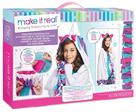 Make It Real DIY Einhorn Kapuzencape, Bastelset, Kreativ-Kit, Nähset für Kinder ab 8 Jahren, Fleece-Decke mit Unicorn-Hoodie