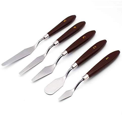 5 PCS Painting Mixing Scraper Set, HUYU Professional Stainless Steel Artist Oil Painting Palette Knife Spatula Paint Art