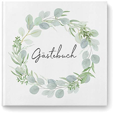 Gästebuch zur Hochzeit - Hardcover Buch quadratisch - Hochzeitsgästebuch Hochzeitsalbum Hochzeitsbuch - Eucalyptus Green Love (mit Fragen)