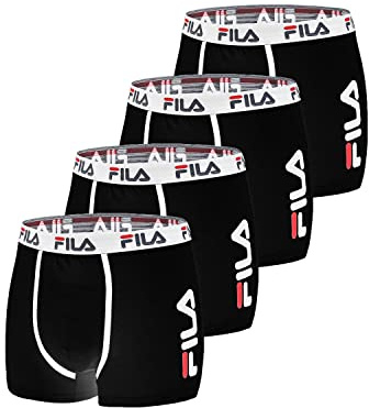 FILA Boxer Uomo Cotone, libertà di movimento, confortevole, set di 4, Nero, Taglie XL