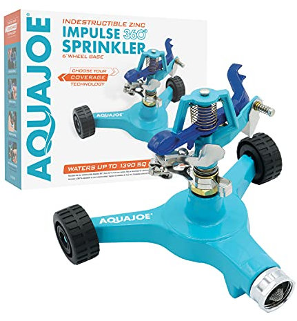 Aqua Joe AJ-IS6WB Indestructible Series Metal Impulse Sprinkler w/Wheeled 6-Inch Base