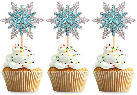 Blumomon 24 Pack Snowflake Cupcake Toppers Glitter Double Layer Winter Frozen Cake Toppers for Birthday Party Christmas Wedding Party Cake Decorations Party Supplies