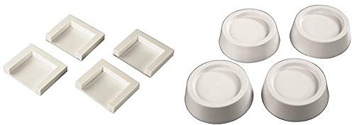 Xavax Trocknerfixierplatten (4er-Set zum Aufkleben, selbstklebende Fixierplatten, 5x5cm) weiß & Vibrationsdämpfer (für Waschmaschine, Trockner und Spülmaschine, Innendurchmesser 4,5cm) 4er Set, weiß