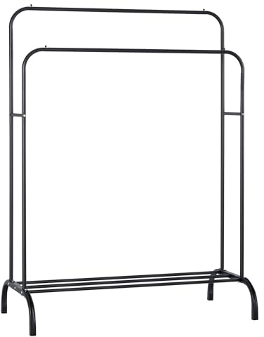 Perchero burro doble de metal con barras para colgar ropa y base inferior para zapatos o cajas | Estructura resistente, diseño compacto y moderno | Ideal para dormitorio, vestidor o lavandería