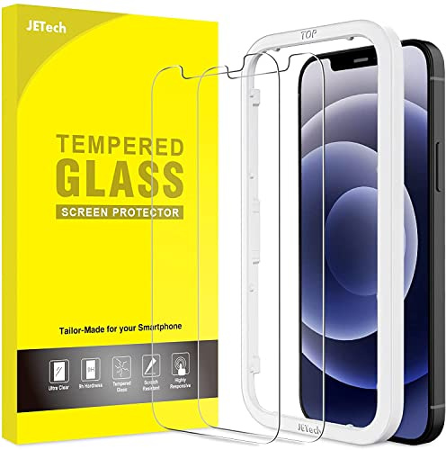 JETech Schutzfolie für iPhone 12/12 Pro, 2 Stück | 9H Gehärtetes Glas Displayschutzfolie, HD Klar, Kratzschutz, Einfache Installationshilfe