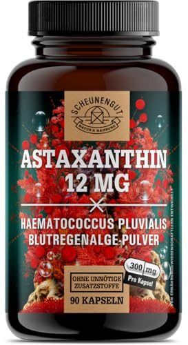 Astaxanthin - Astaxanthin 12mg -Stark- in Esterform - Vegan DE SCHEUNENGUT® | Intensiv-Dosis Astaxanthin Hochdosiert aus Frankreich - Oxidationsfrei durch veresterte Struktur - Laborgeprüft - 90 Kapseln