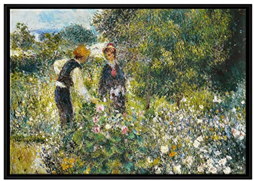 Generisch Pixxprint Pierre-Auguste Renoir - Blumen pflücken Leinwandbild 100x70 cm im Bilderahmen, Wandbild, Schattenfugenrahmen, Kein Poster