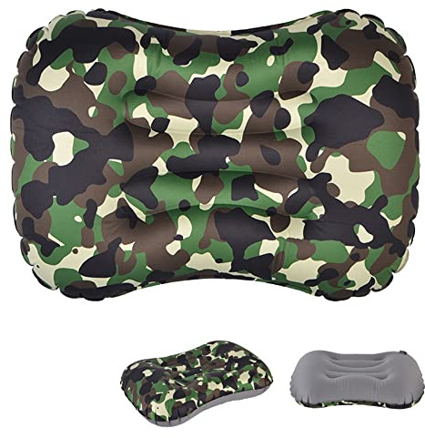 Uppblåsbar campingkudde Ultralätt vattentät ergonomisk kudde för nacke och ländryggsstöd Camp Backpacking för vuxna Campingresor Strand,Camouflage green
