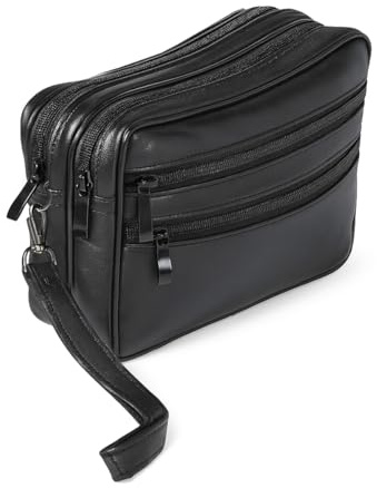 Sotala Herren Handgelenktasche XXL Echtleder Handtasche Geldbörse mit Reißverschluss – Dokumententasche mit Handschlaufe Organizer/Clutch Reise, Business & Freizeit-Tasche für Männer Schwarz
