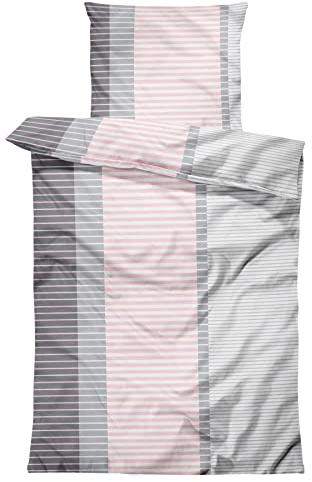 one-home Bettwäsche 155x220 cm gestreift Streifen rosa grau modern Übergröße Microfaser