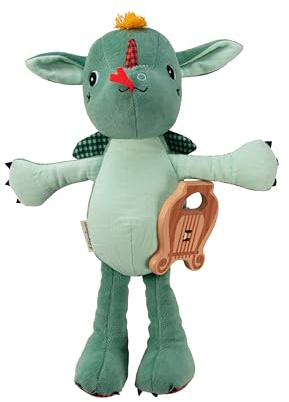 LILLIPUTIENS - Peluche Musicale - Joe Il Drago - Giocattolo sonoro per calmare e stimolare Il Neonato dalla Nascita - con Dolce Melodia e Flauto di Pan in Legno - Idea Regalo di Nascita Perfetta
