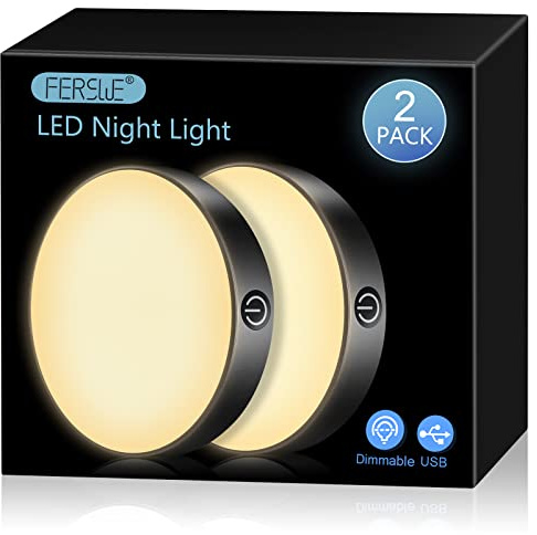 Ferswe Dimmbar LED Nachtlicht Warmweiß, USB Wiederaufladbare Led Batteriebetrieben mit 1000mAh Große Batterie, Led Touch Lampe für Schlafzimmer, Badezimmer, Küche, Wohnzimmer(2 Stück)