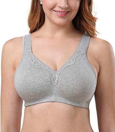 DotVol Damen BH Spitze Baumwolle Bequem Unterwäsche Größe Größen Vollschallen Ohne Bügel Mimimizer Bra(95D, Grau)