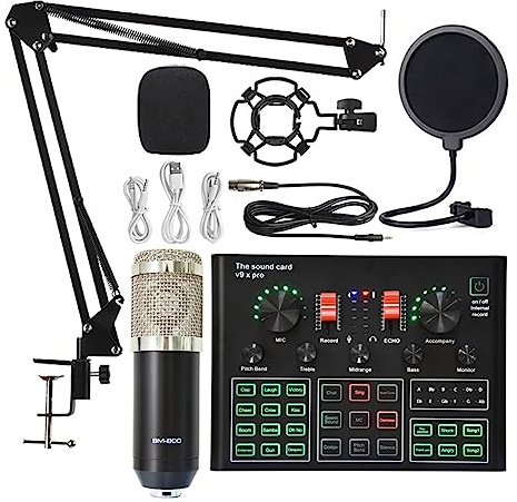 EBAYTV Kit Scheda Audio, Bm 800 Microfono Scheda audio Microfono wireless a condensatore da studio professionale for giochi USB Canto Karaoke MIC for telefono PC(Silver BM800 V9XPRO)