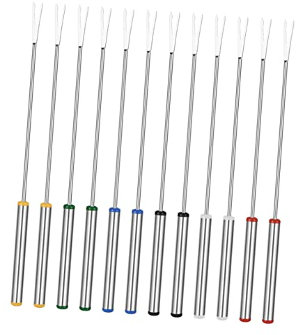 CIYODO Fourchettes à Fondue en Acier Inoxydable 24Cm Lot de 12 Poignée Isolante Thermique pour Fondue au Fromage Fontaine à Chocolat Guimauves Grillées Ustensiles pour Fête Dessert Fruits