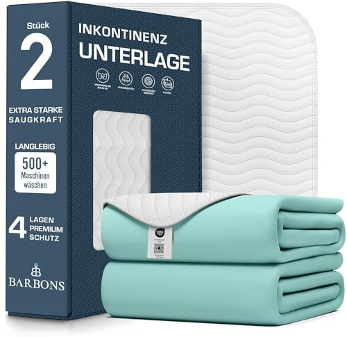 Barbons Inkontinenzunterlage waschbar - Matratzenschutz 70x100 2er | Wasserdicht - Matratzenauflage - Bettunterlage - Nässeschutz - Bett Inkontinenzauflage - Oeko TEX Zertifiziert