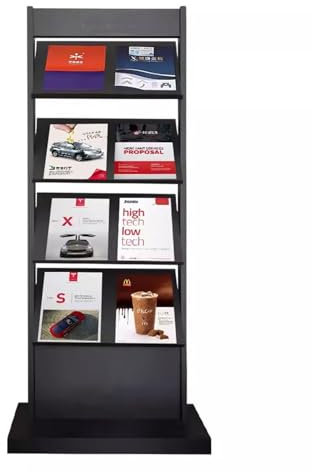 GLigeT Prospektständer Boden-Datenständer, Eisen-Zeitungsständer, mehrschichtiger Aufbewahrungsständer, großer Kapazitäts-Vertikalzeitungsständer, Zeitungsregal zeitschriftenständer (Color : Schwarz)
