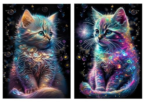 wocpvm Katze Diamond Painting Erwachsene Diamant Painting Bilder Kinder | 2 Stück,5D Diamant Malerei 30x40cm für Wanddekor