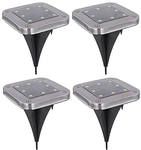 Solarlampe Bodenleuchte Solarlampen für Außen Wegeleuchte Gartenleuchten Solar mit Erdspieß, Kunststoff Edelstahl, LED kaltweiß, LxBxH 10x10x13 cm, 4er Set