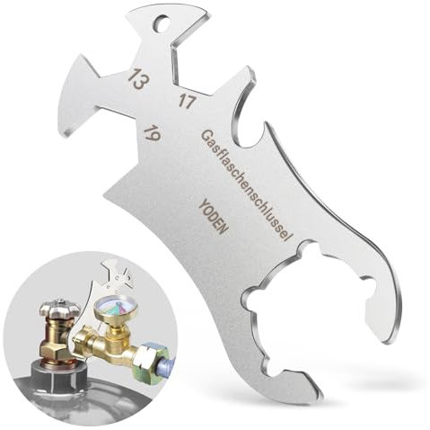 Gasflaschenschlüssel Edelstahl, Multi Funktion Gasflaschen Schlüssel, Gasregler Schlüssel mit integriertem Flaschenöffner，Outdoor Gas Schlüssel