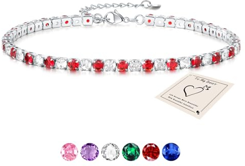 Sfoni Ankle Bracelets for Women, Adjustable Slider Bracelet Anklet with Cubic Zirconia Summer Ankle Chains for Women Anniversary Birthday Graduation Jewellery Gifts for Teen Girls, Red Stone