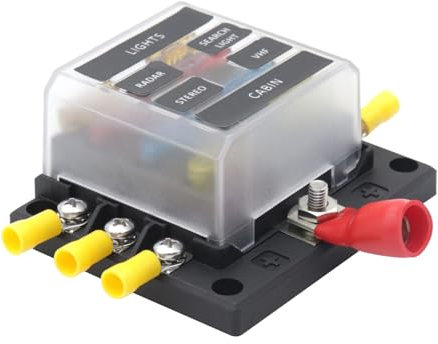Shkalacar 16 Teiliges 6 Wege Sicherungskasten, 12V/24V Sicherungskasten Halter mit LED Anzeige, Sicherungshalter für Auto, LKW, Boot, Marine, Wohnmobil, Van
