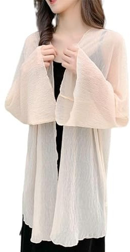CuLtP Cardigan Elegante Donna Cardigan in Chiffon da Donna Bolero Leggero Estivo Alza Le Spalle Cardigan Trasparente Elegante Spolverino A Maniche Lunghe A Tromba Cardigan Beach Dress Cover Up Beige