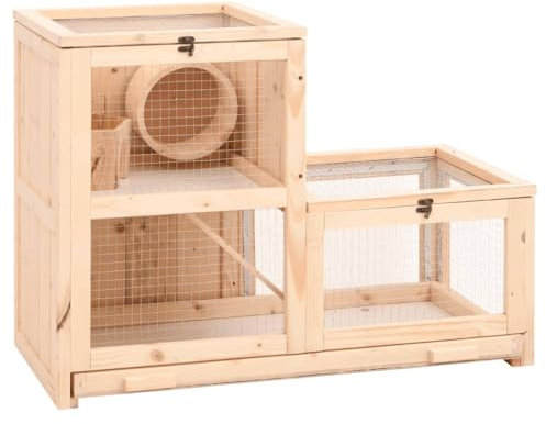 Nagerkäfig, klappbarem Deckel & Sichtfenster, Hamsterkäfig Kleintiervilla Kleintierstall Holzkäfig Nagerstall Mäusekäfig Kleintierstall für Hamster oder Mäuse, 81x40x60 cm