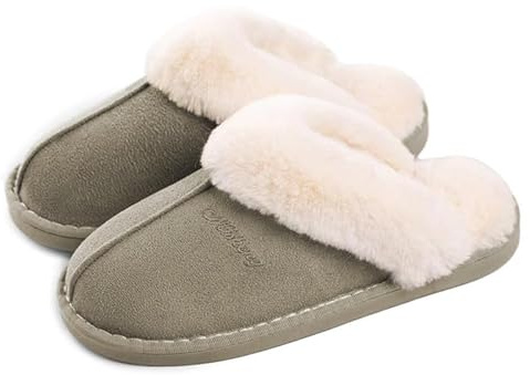 Womens Slipper Tofflor damer vinter varma Memory Foam Fluffiga Slip-on House Mocka Päls Fodrad/Anti-Skid Sula, hemmatofflor Inomhus Och Utomhus,Mossgrön 38.5/40 EU