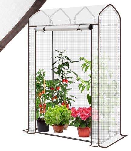 Sekey Petite serre à tomates - 150 x 100 x 50 cm - Mini serre en film pour serre à tomates - Pour balcon et jardin - Toit incliné - Serre en film plastique stable - Résistante à l'hiver - Blanc