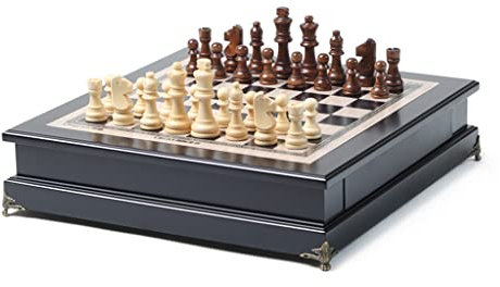 HAVVMK 14,7 Schachspiel aus Holz, schwarzes Schachbrett mit Schubladen und Metallmatte, handgefertigtes Schachspielset, Geschenk für Erwachsene und Profis, Schachgeschenke