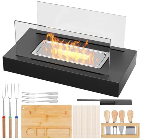 Camino bioetanolo con kit smores, Fillis Caminetto etanolo Camino da tavolo Stufa Giardino Camino da esterno interno Mini caminetto con barbecue accessori Decorazione per Festa Balcone Terrazza