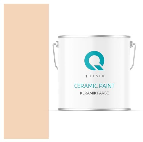 Q-COVER Keramik Farbe 5L (ca.35m²) Hell Pfirsich Wandfarbe Innenfarbe Abwaschbar Klasse 1 Mattfarbe Deckenfarbe Scheuerfest Küche Bad Treppen Ceramic Hohe Deckkfraft