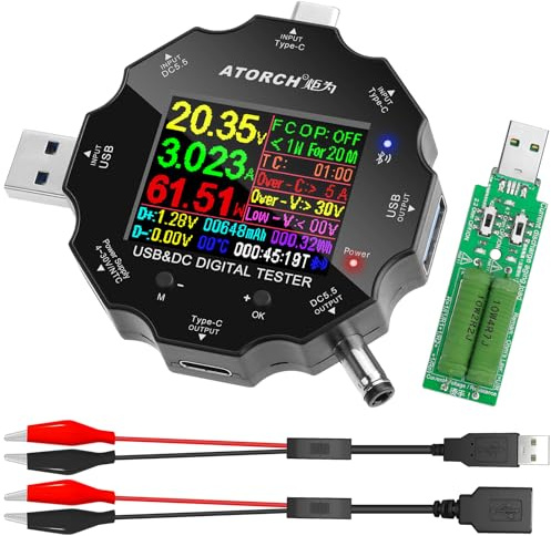 USB C Power Meter USB Tester, USB Multimeter 3.6-32V 0-5A Voltage Current Capacity Amp Volt Voltmeter Ammeter Detector Digital Tester with USB Load Tester Alligator Clip Cable for Chargers Power Bank