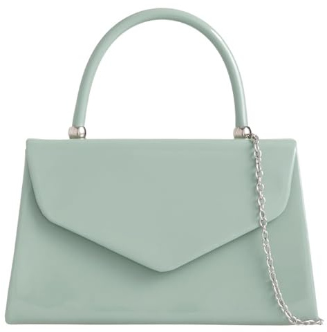 fi9® BNWT - Bolso de mano retro de charol para novia, boda, noche, fiesta, bolso de mano, medium (Verde Salvia)