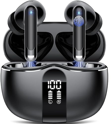 Tukio Ecouteurs Bluetooth sans Fil, Ecouteurs Bluetooth 5.3 avec 4 ENC Réduction Antibruit Mic Casque, 40H Ecouteurs sans Fil, IP7 Étanche, Oreillette avec HiFi Stéréo Basses, Écran LED, Noir