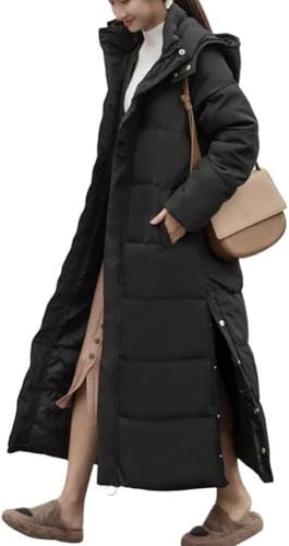 Manteau d'hiver Chaud Coupe-Vent en Duvet pour Femme Parka Longue matelassée à Capuche Veste Longue épaisse et Chaude à Capuche Manteau Long à Capuche jusqu'aux Genoux (Noir,M)