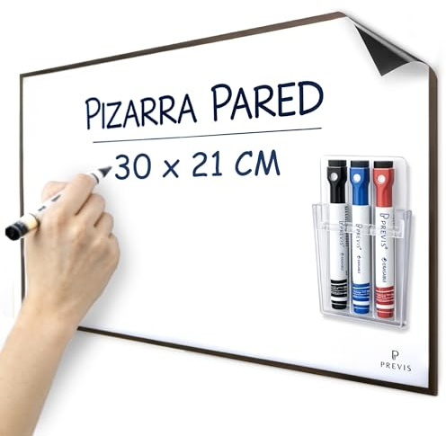 PREVIS Tableau Magnetique Mural Blanc Adhesif A4 30x21cm - 3 Feutres - Film Tableau Blanc Effacable Mural - Grand Rouleau Papier Aimanté Adhésif pour Maison, Bureau- Pas Dommages Mur
