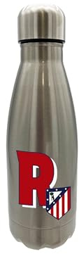 CyP Brands Atlético de Madrid - Botella Agua de Acero Inoxidable, Cierre Hermético, con Diseño Letra R en Rojo, 550 ml, Color Metalizado, Producto Oficial