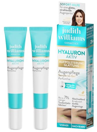 Judith Williams Cosmetics Hyaluron Aktiv Multi-Moisture Augencreme Duo, parfumfreie Anti-Aging Augenpflege mit kühlendem Kugel-Applikator, reduziert Augenringe und spendet Feuchtigkeit (2 x 15 ml)