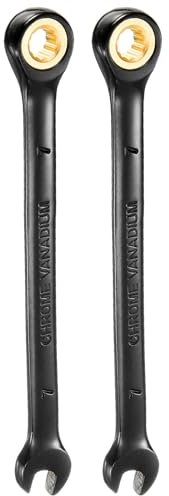 QUARKZMAN 2 Chiavi a Cricchetto da 7 mm Metriche Chiave a Bocca Aperta in Acciaio Cr-V a 72 Denti Nichelata Chiave a Cricchetto Combinata a 12 Punti per Fissaggi Dado Bullone